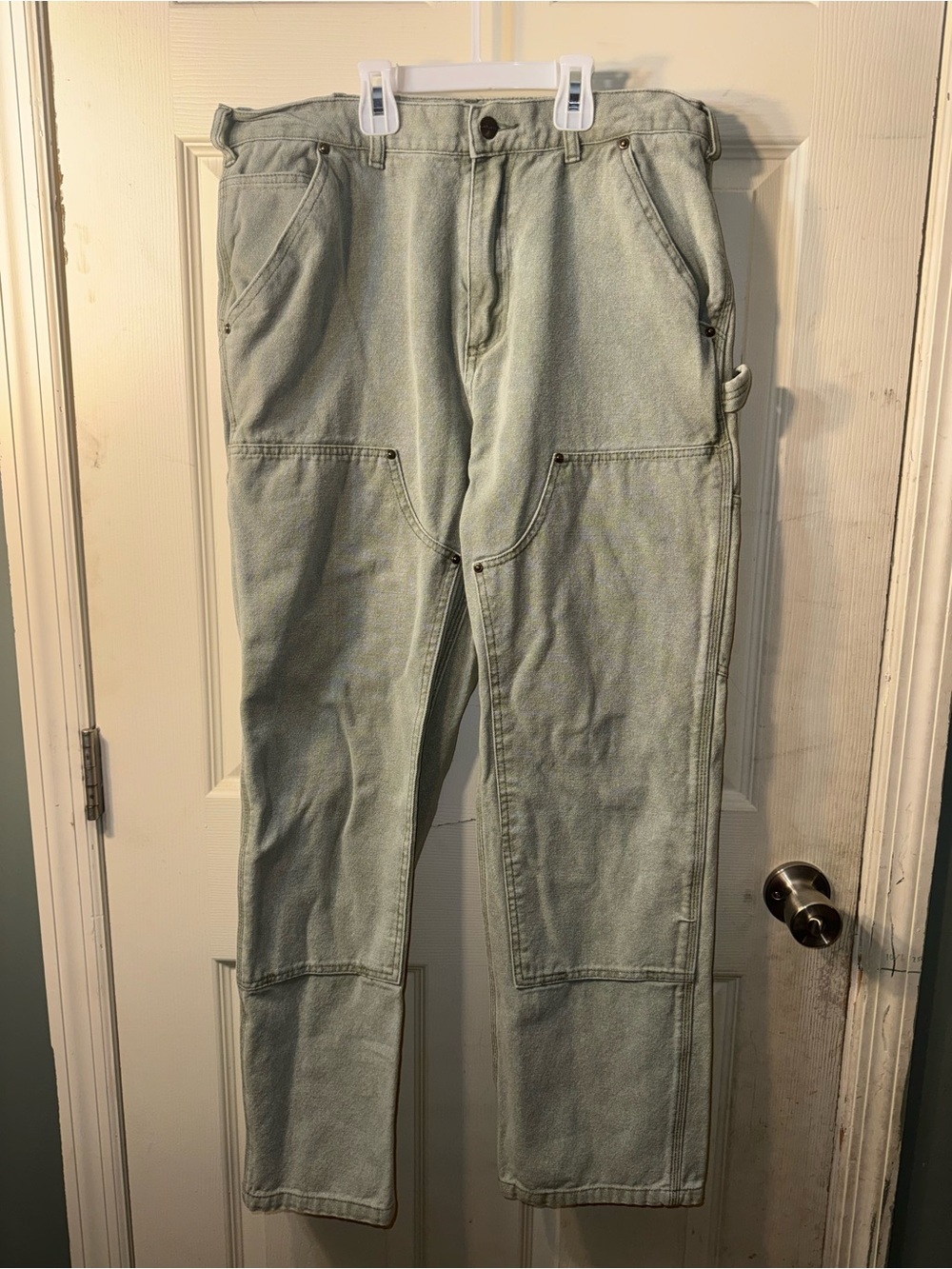 Vintage Carhartt Men's double kneed Carpenter Jeans in Faded MOS Green